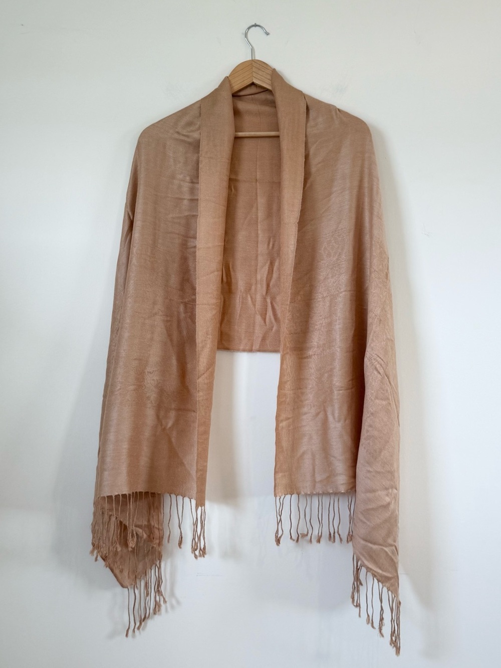Luxury Pashmina and Silk Blend Wrap Neutral Camel Taupe